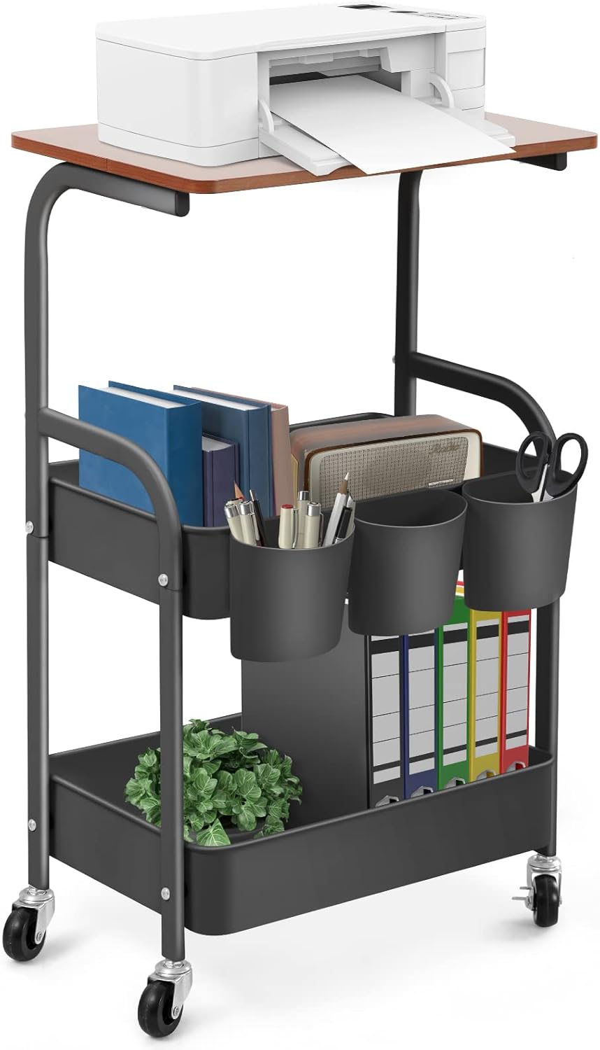 White 3-Tier Rolling Printer Stand with Storage A21854