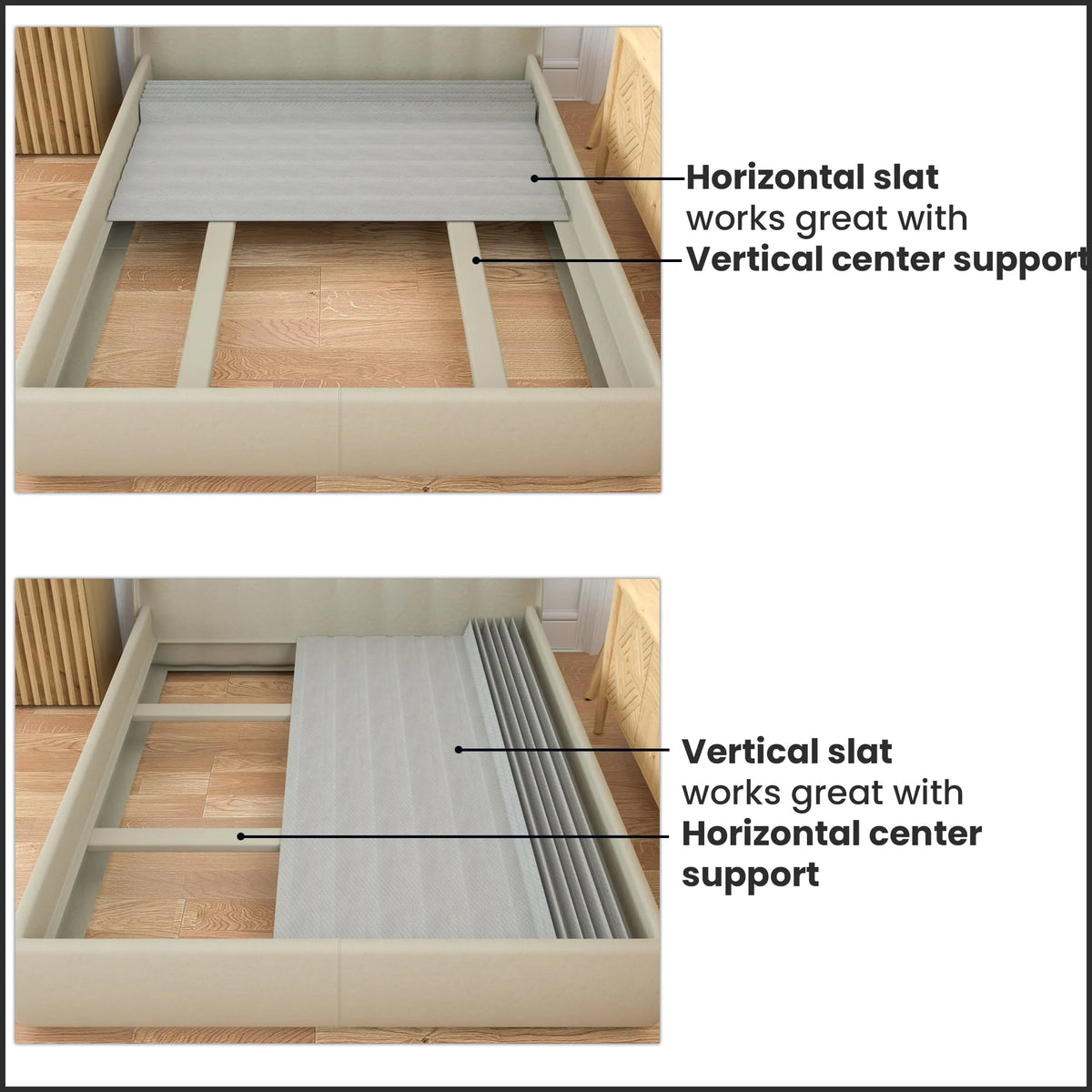 0.75” Vertical Mattress Support Wood Slats with Cover, Twin, Gray I295862