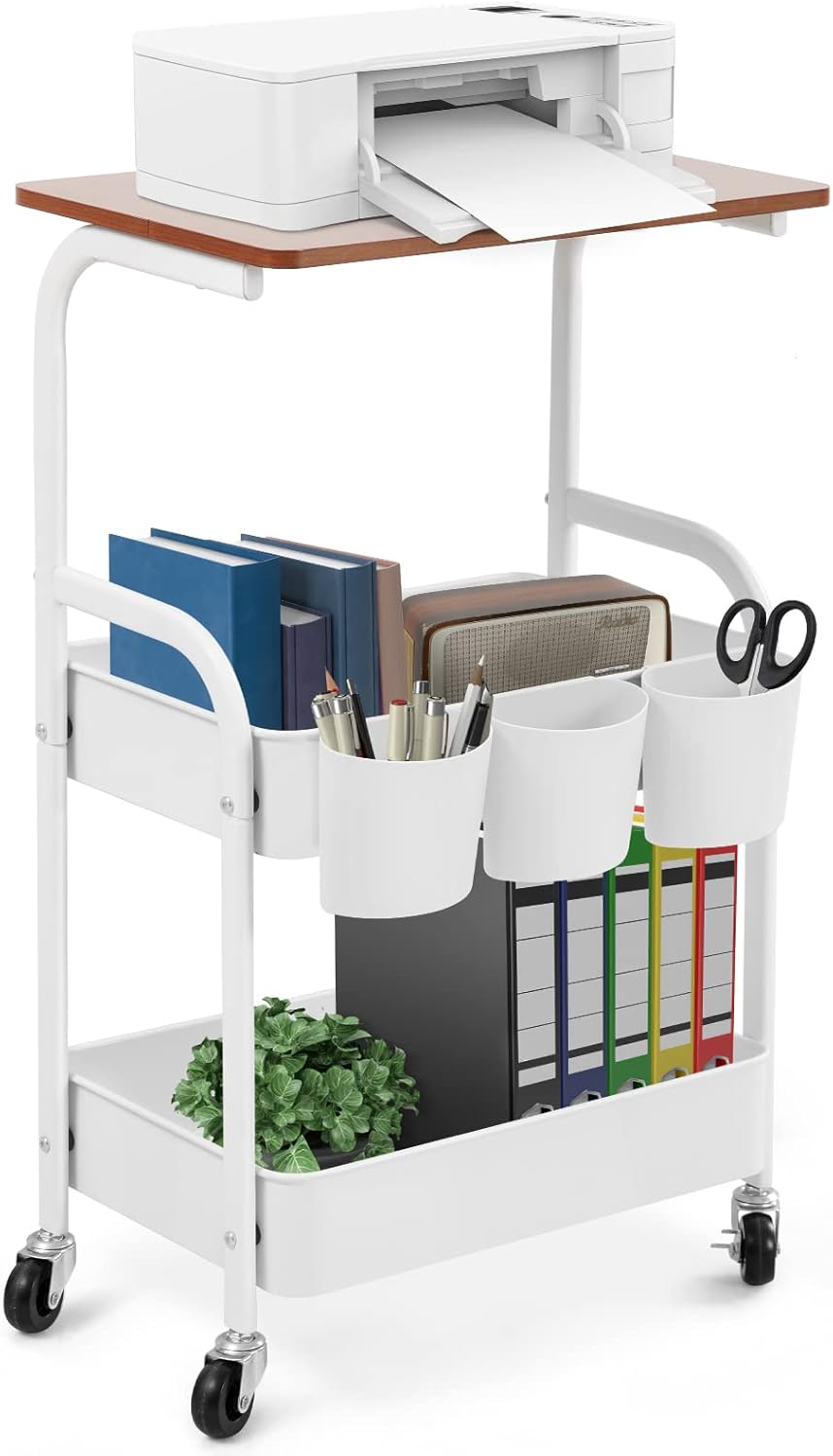 White 3-Tier Rolling Printer Stand with Storage A21854