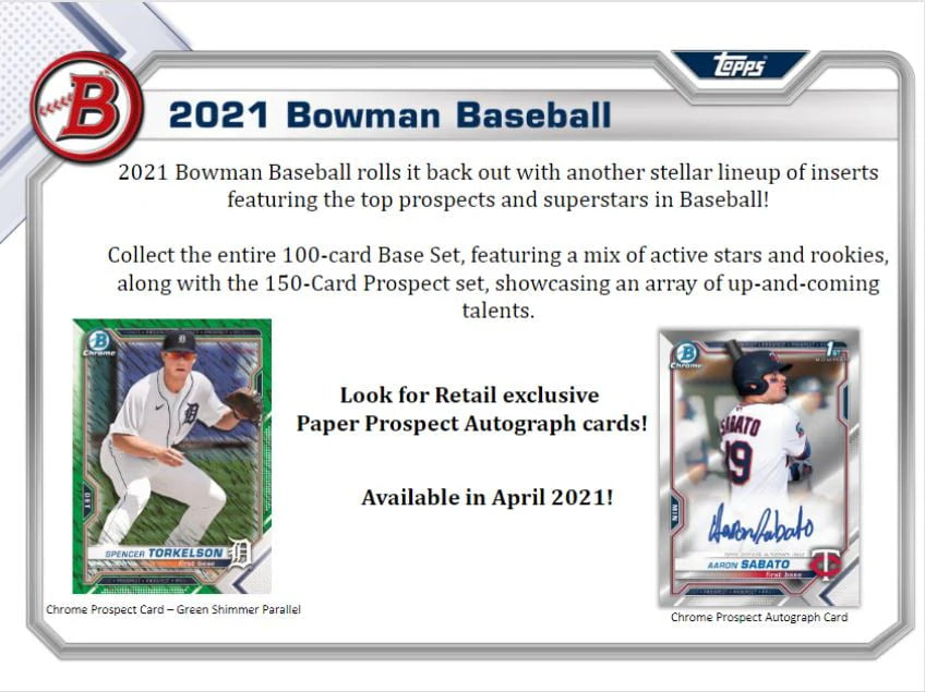 2021 Bowman Baseball Trading Cards Blaster Box 72 Cards D83612