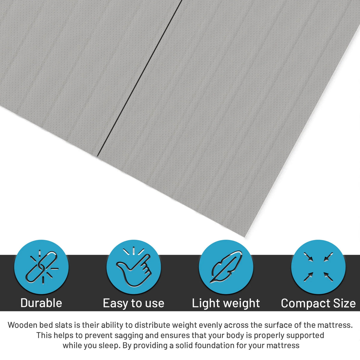 0.75” Vertical Mattress Support Wood Slats with Cover, Twin, Gray I295862