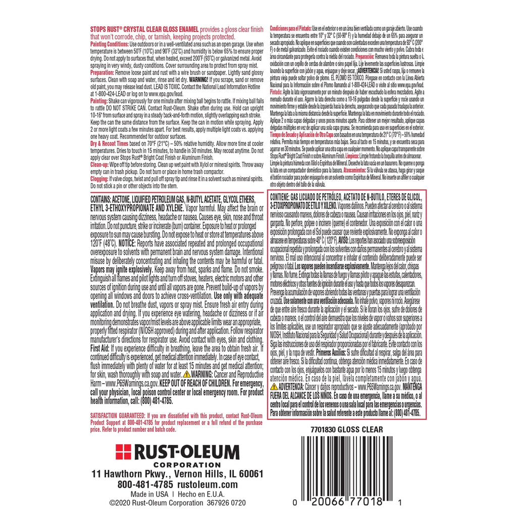 Clear Gloss Protective Enamel Spray Paint 12 oz P547