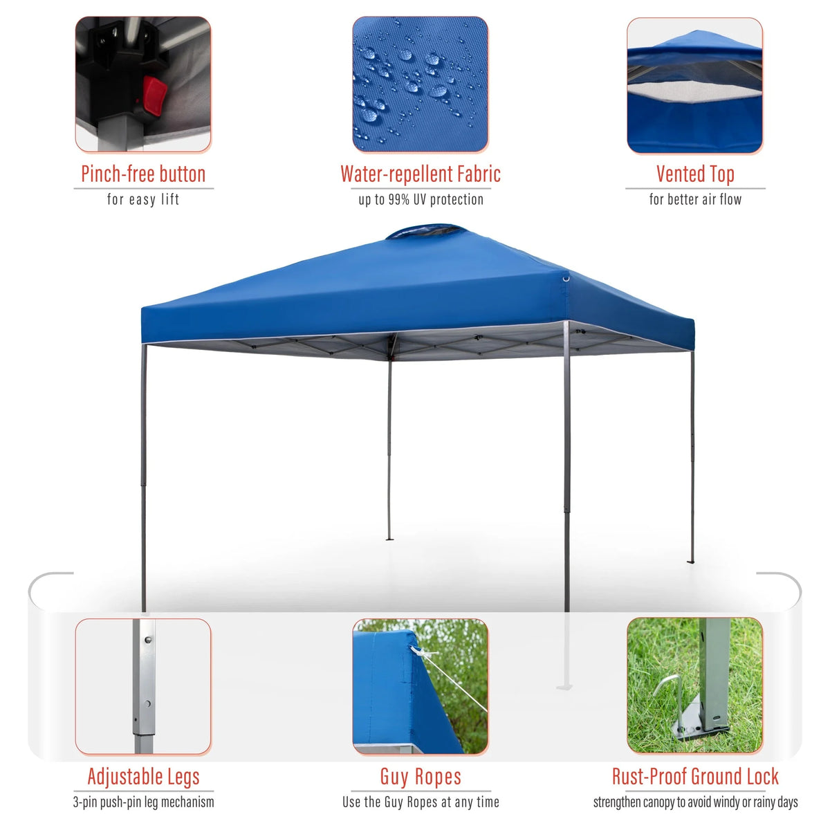 10' x 10' Blue Pop Up Canopy Tent with Wheeled Bag R65672